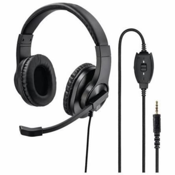 HAMA headset PC stereo HS-350/ drátová sluchátka + mikrofon/ 2x 3,5 mm jack/ citlivost 100 dB/mW/ černý