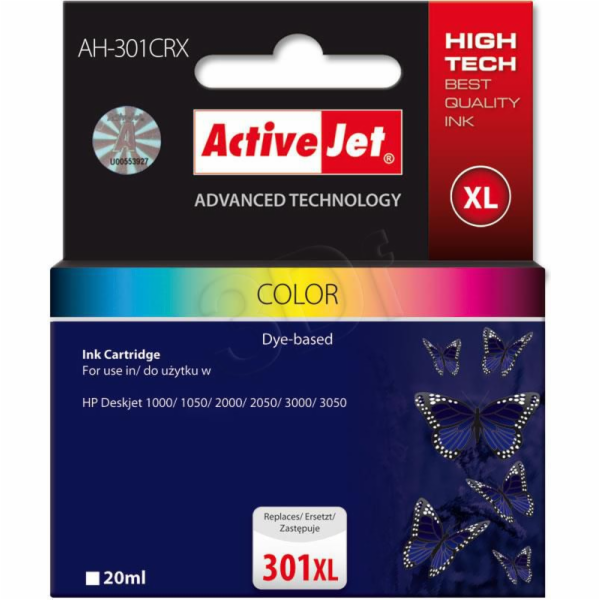 Activejet AH-301CRX HP Printer Ink Compatible with HP 301XL CH564EE; Premium; 21 ml; colour. Prints 40% more.