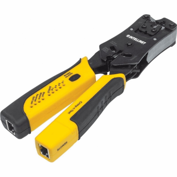 Intellinet Universal Modular Plug Crimping Tool and Cable Tester 2-in-1 Crimper and Cable Tester: Cuts Strips Terminates and Tests RJ45/RJ11/RJ12/RJ22