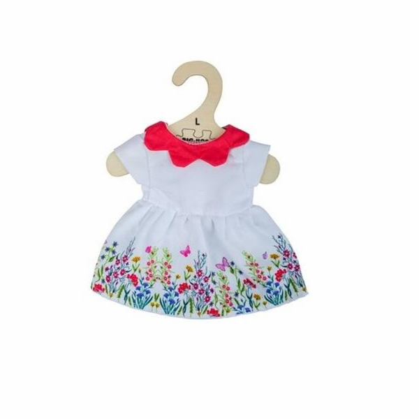 Hračka Bigjigs Toys Bílé květinové šaty s červeným límečkem pro panenku 38 cm