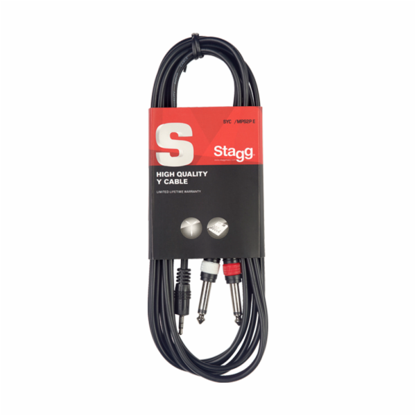 Stagg SYC2/MPS2P E, kabel mini stereo JACK/2x JACK, 2m