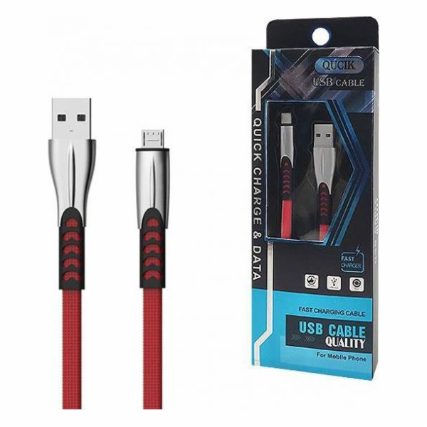 USB CABLE MICRO 2.4A RED FLAT 2400mAh QUICK CHARGER QC 3.0 1M POWERLINE SMS-BW02 - METAL PLUGSS