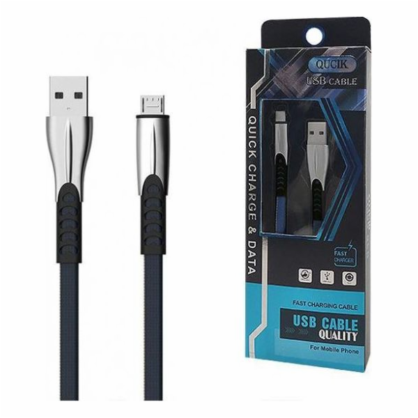 USB CABLE MICRO 2.4A BLUE 2400mAh QUICK CHARGER QC 3.0 1M POWERLINE SMS-BW02- METAL PLUGS