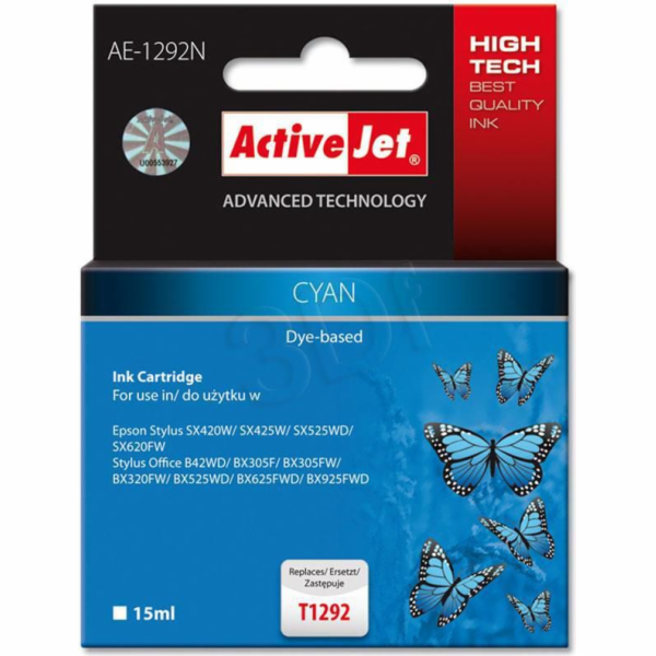 Activejet AE-1292N ink for Epson printer Epson T1292 replacement; Supreme; 15 ml; cyan