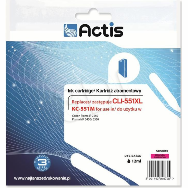 Actis KC-551M ink for Canon printer; Canon CLI-551M replacement; Standard; 12 ml; magenta (with chip)
