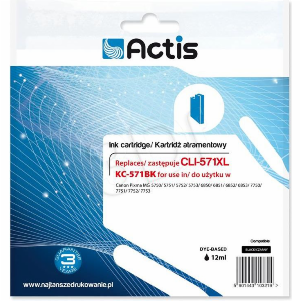 Actis KC-571Bk ink for Canon printer; Canon CLI-571Y replacement; Standard; 12 ml; black