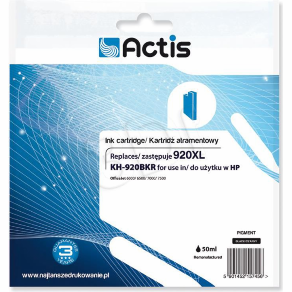 Actis KH-920BKR ink for HP printer; HP 920XL CD975AE replacement; Standard; 50 ml; black