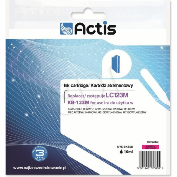 Actis KB-123M ink for Brother printer; Brother LC123M/LC121M replacement; Standard; 10 ml; magenta