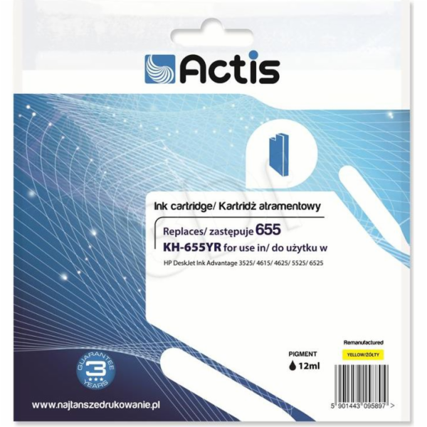 Actis KH-655YR ink for HP printer; HP 655 CZ112AE replacement; Standard; 12 ml; yellow