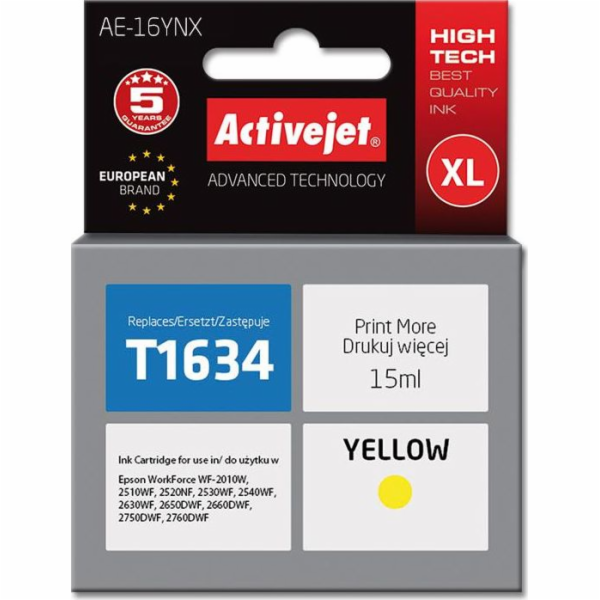 Activejet AE-16YNX Ink cartridge (replacement for Epson 16XL T1634; Supreme; 15 ml; yellow)