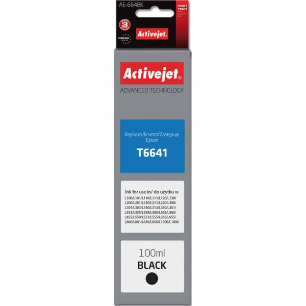 Activejet AE-664Bk ink (replacement for Epson T6641; Supreme; 100 ml; black)