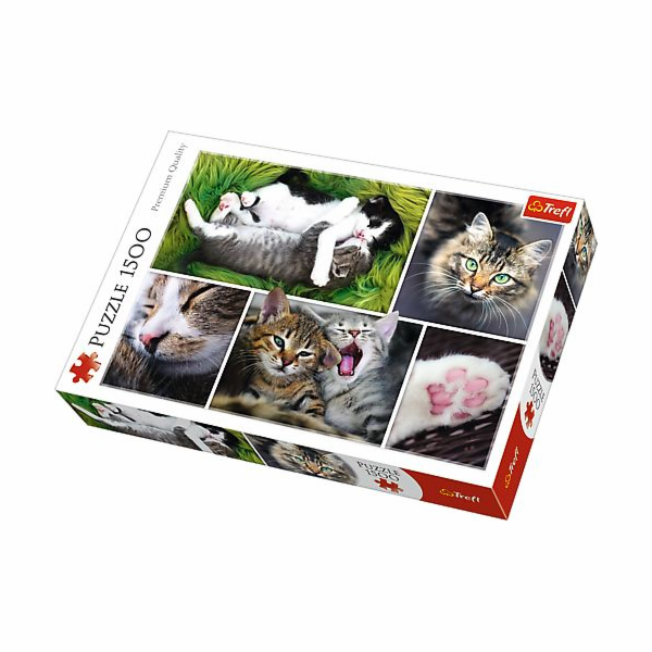 Trefl Puzzle 1500 dílků - Koláž ze záletů koček (26145)