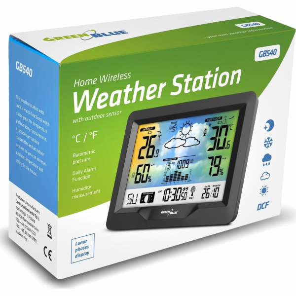 GreenBlue GB540 Barevná bezdrátová meteorologická stanice se systémem DCF