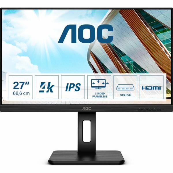 AOC U27P2CA computer monitor 68.6 cm (27 ) 3840 x 2160 pixels 4K Ultra HD LED Black