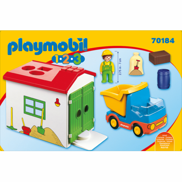 Vyklápěcí auto s garáží Playmobil, 1.2.3, 6 dílků