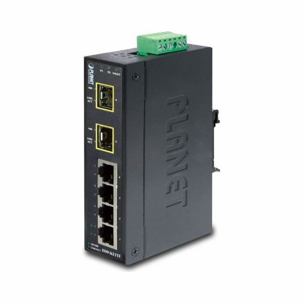 Planet ISW-621TF, 4x 10/100Base-TX+ 2x 100FX SFP, DIN, IP30, -40 až 75 st.C