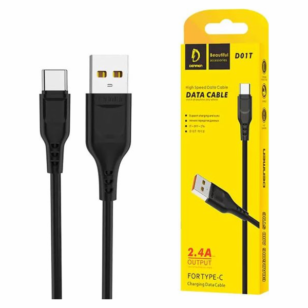 Kabel USB Denmen USB-A - USB-C 1 m Czarny (29349)