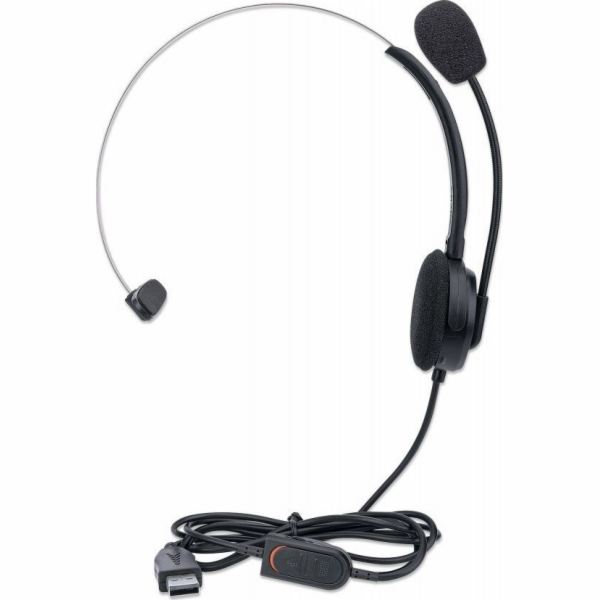 MANHATTAN Sluchátka s mikrofonem Mono USB Headset, černá