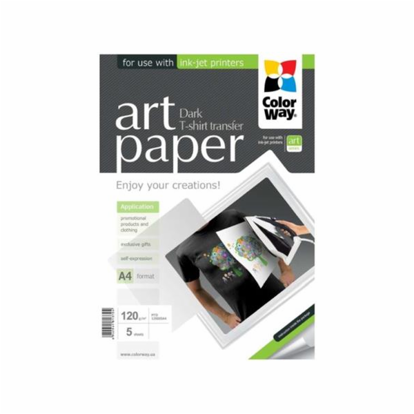 COLORWAY nažehlovací papír/ na tmavý/ textil/ 120g/m2, A4/ 5 kusů