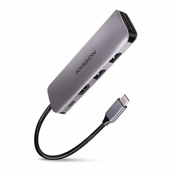 AXAGON HMC-5, USB 3.2 Gen 1 hub, porty 2x USB-A, HDMI, SD/microSD slot, PD 100W, kabel USB-C 20cm