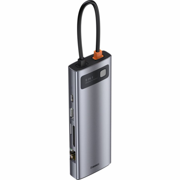 Baseus Metal Gleam Series 9v1 HUB Type-C (USB-C PD 100W, 3* USB 3.0, HDMI, VGA, RJ45, SD/TF port), šedá CAHUB-CU0G