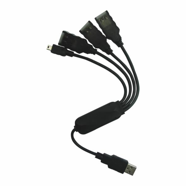 PremiumCord USB 2.0 HUB 4-portový, černý kabel
