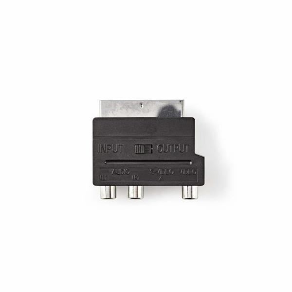 NEDIS přepínatelný SCART adaptér / SCART zástrčka - S-Video zásuvka + 3x RCA zásuvka/ černý
