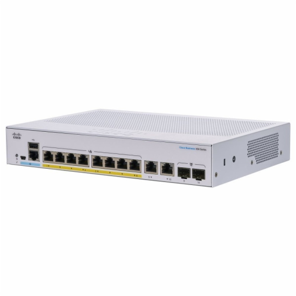 CISCO CBS350-8P-2G Cisco switch CBS350-8P-2G, 8xGbE RJ-45, 2xGbE RJ-45/SFP combo, fanless, PoE+, 67W