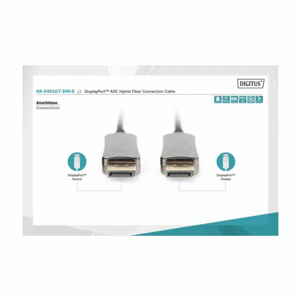ASSMANN DisplayPort AOC Hybrid-fiber connection cable M/M 30m UHD 8K60Hz CE gold bl