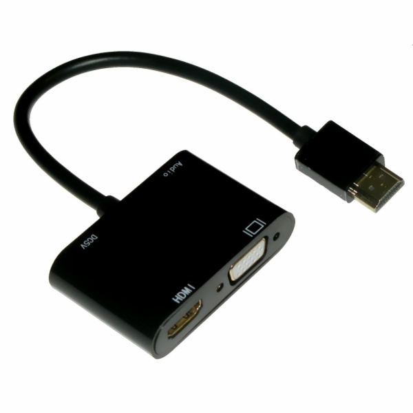 XtendLan XL-HMHFVGAF XtendLan Konvertor HDMI(M) na VGA a HDMI(F), VGA 1080p, HDMI 4k, s audio propojením (jack 3.5mm),napájení USB micro(B)