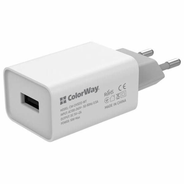 COLORWAY 1x USB/ síťová nabíječka/ 10W/ 100V-240V/ Černá
