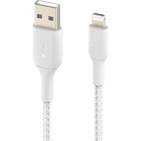 Belkin CAA002bt2MWH oplétaný USB-A - Lightning, 2m, bílý Belkin Lightning kabel, 2m, bílý - odolný