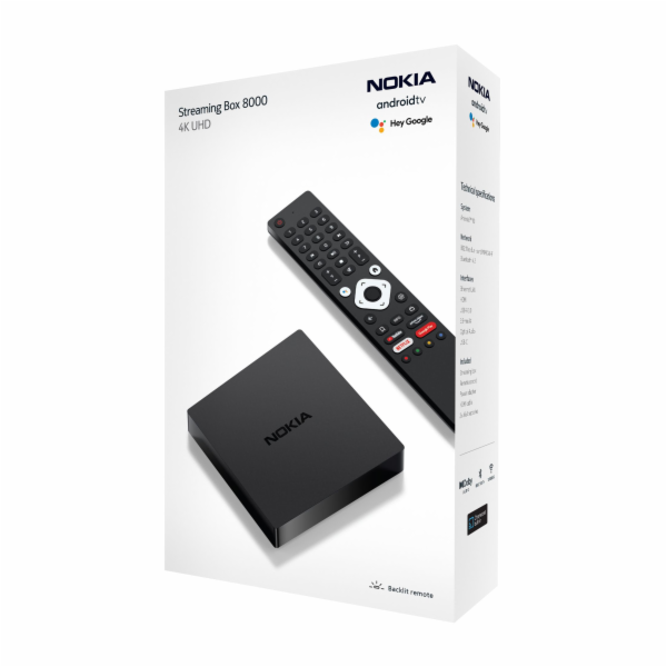 Nokia Streaming Box 8000/ 4K Ultra HD/ NETFLIX/ 02 TV/ HDMI/ USB 3.0/ USB-C/ USB 2.0/ BT/ Wi-Fi/ LAN/ Android TV 10/ černý
