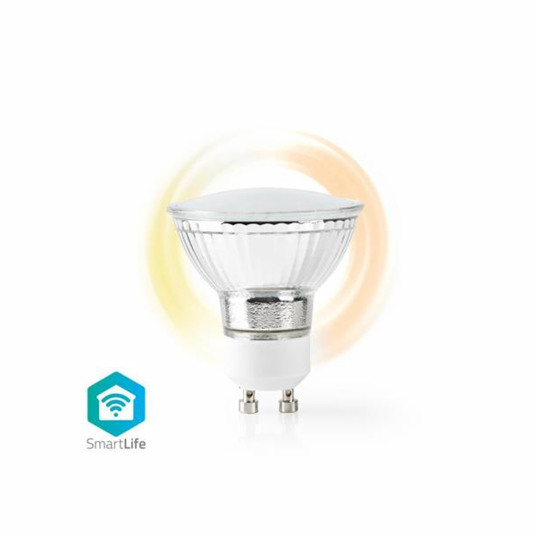 NEDIS Wi-Fi chytrá LED žárovka/ GU10/ PAR16/ 4,5W/ 230V/ 330lm/ 2700K/ teplá bílá/ stmívatelná/ bílá