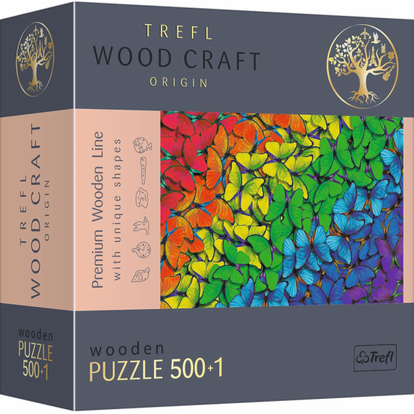 Dřevěné puzzle 500 dílků Duhoví motýli