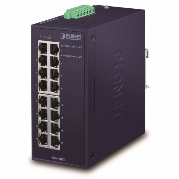 Planet IGS-1600T Průmyslový Switch 16x1Gb, dual 12-48VDC/24VAC, -40~+75°C, fanless