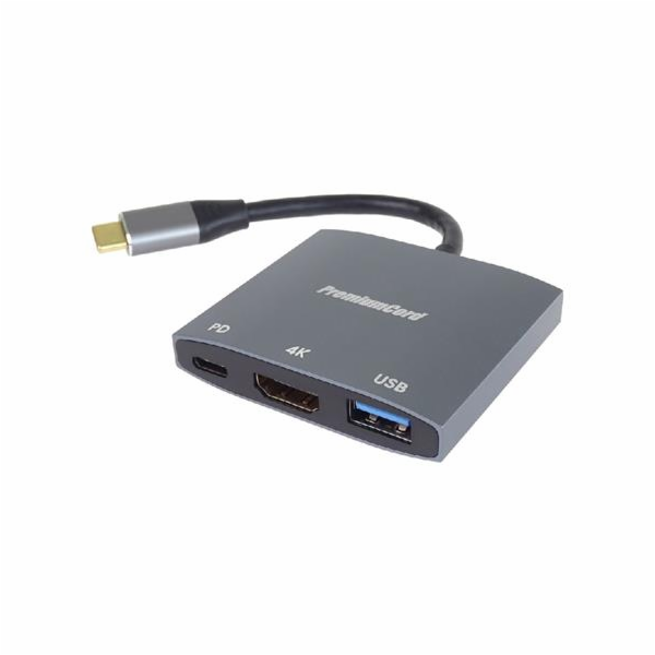 PremiumCord adaptér USB-C na HDMI, USB3.0, PD, rozlišení 4K a FULL HD 1080p