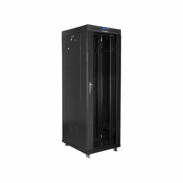 Stojací instalační skříňka 19 37u 600x800 černá, lcd skleněné dveře (Flat pack)