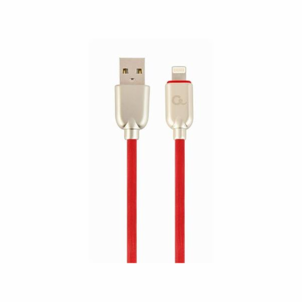 Gembird kábel nabíjací Lightning 8-pin (M) na USB 2.0 (M), prémiový, gumovo - opletený, 1 m, červený