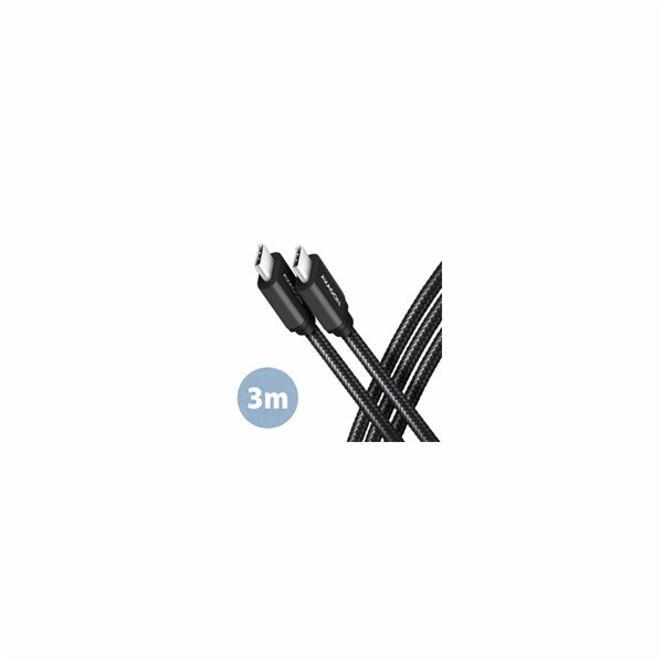 AXAGON BUCM3-CM30AB, SPEED kabel USB-C <-> USB-C, 3m, USB 3.2 Gen 1, PD 60W 3A, ALU, oplet, černý