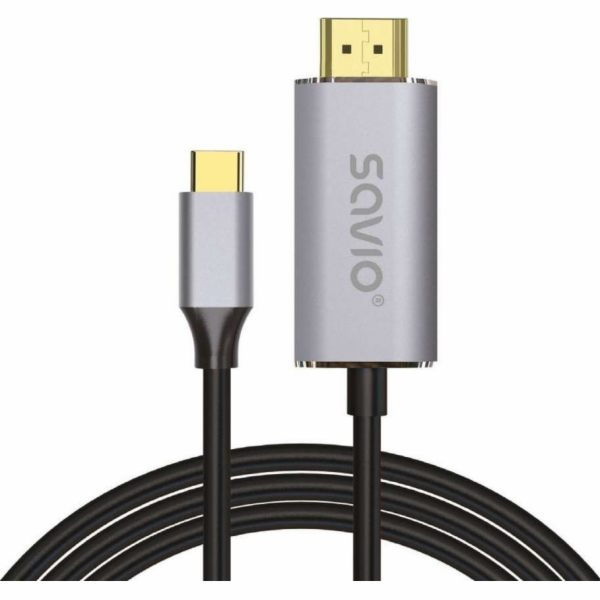 USB-C to HDMI 2.0B cable 1m silver-black golden tips SAVIO CL-170