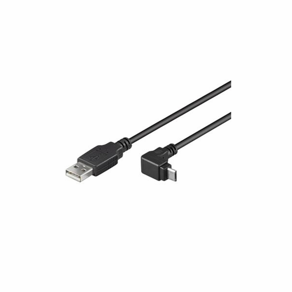 PremiumCord Kabel micro USB 2.0, A-B, konektor do úhlu 90° 1m (černý)