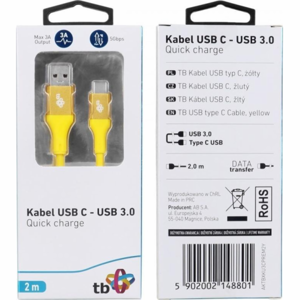 TB Touch AKTBXKU3CPREM2Y TB USB 3.0/USB-C, 2m, žlutý TB USB 3.0/USB-C 2m premium 3A žlutý