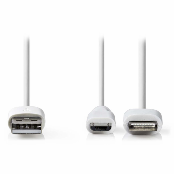 NEDIS synchronizační a nabíjecí kabel 2 v 1/ USB Micro B Zástrčka + Adaptér Lightning - A Zástrčka/ bílý/ 1m