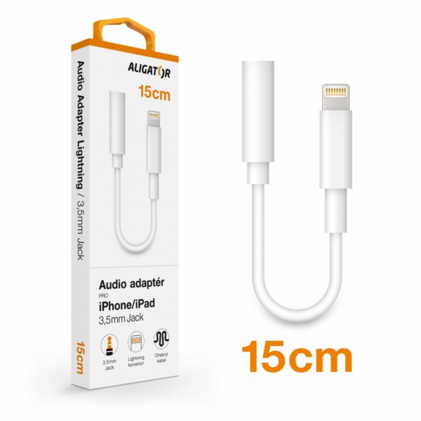 Aligator adaptér Lightning / 3,5mm Jack, bílé Audio adaptér Aligator Lightning / 3,5mm Jack, 15cm, bílý