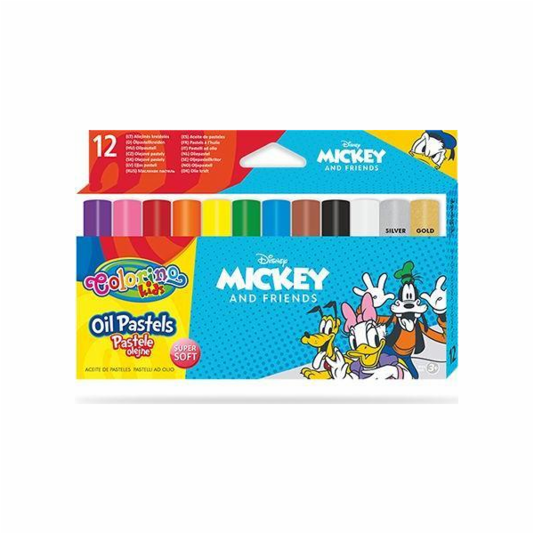 Patio Trojúhelníkové olejové pastely 12 barev Colorino Kids Mickey