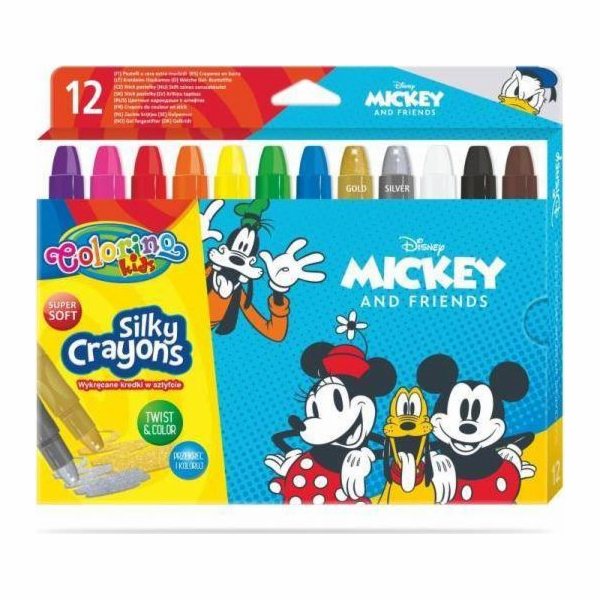 Patio Pastelky 12 barev, svíčka, kroucený gel, Mickey and Friends Colorino Kids 89946