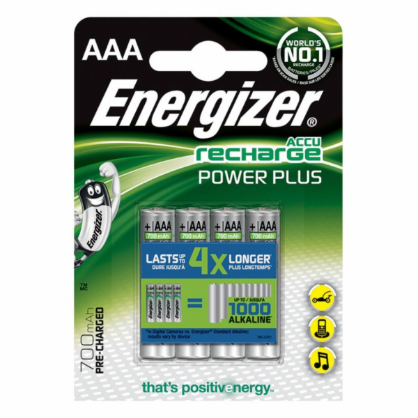 ENERGIZER BATTERY Accu Recharge Power Plus 700 mAh AAA HR3/4 Rechargeable 4 pieces
