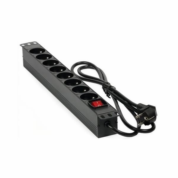 Rozvodný panel MHPower PDU-FR4K8 19" 8x230V, 16A, 4000W, černý, kabel 1,8m, hliníkový