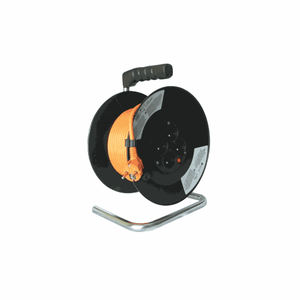 Solight prodlužovací přívod na bubnu, 4 zásuvky, 50m, oranžový kabel, 3x 1,5mm2